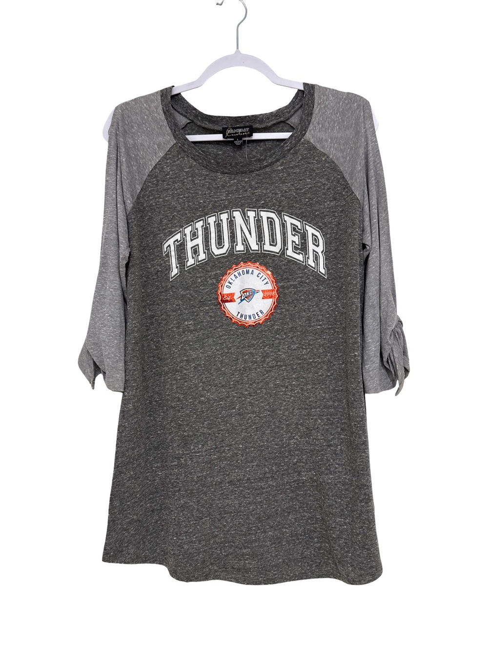 OKC Thunder NBA Basketball Gray Raglan Open Sleeve Shirt Women’s Large